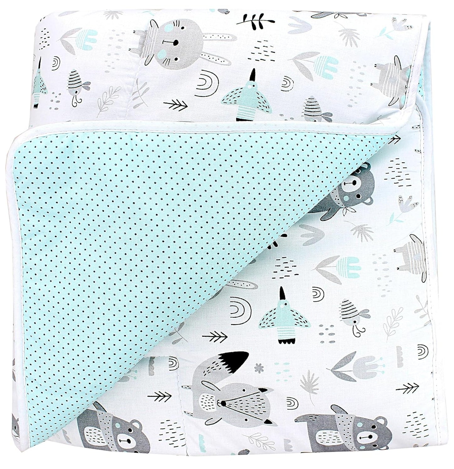 XXL Krabbeldecke Bären & Füchse 120x120 cm, Bären / Füchse / Mint