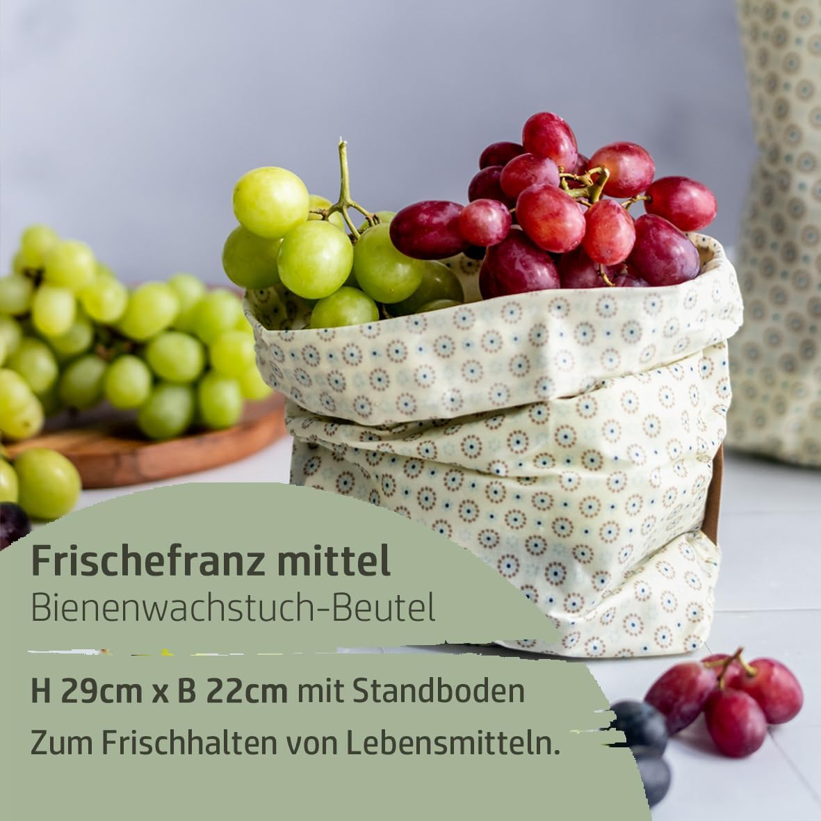 Bio-Bienenwachsbeutel Frischefranz mit Standboden, mittelgross, Streifen