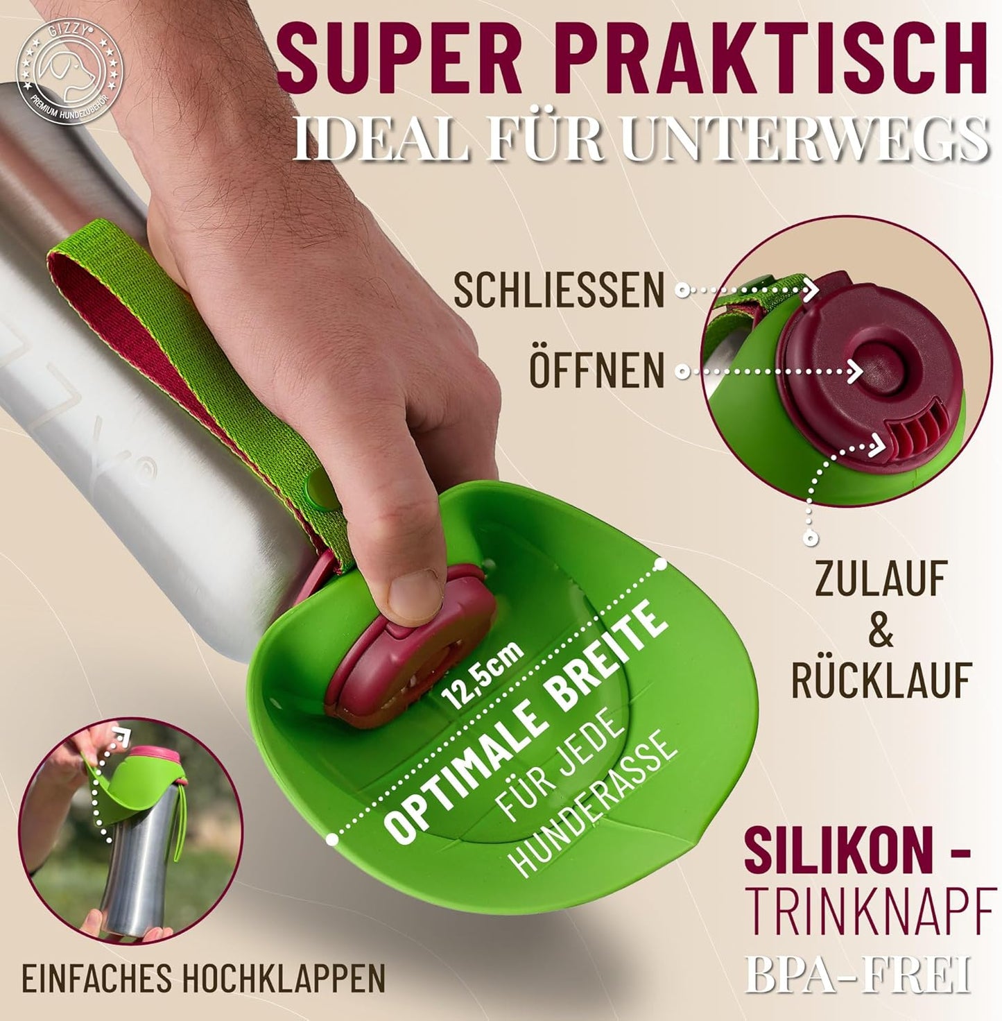 Trinkflasche für Hunde für unterwegs, Apfelgrün 500 ml