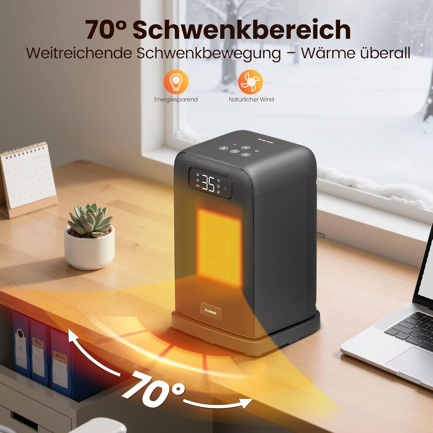 Keramik-Heizlüfter mit Thermostat, 26cm Schwarz