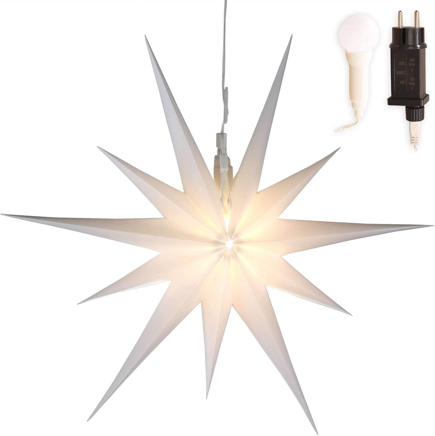 Leuchtender Weihnachtsstern mit Timer, Ø 50 cm - 11 Zacken Weiß
