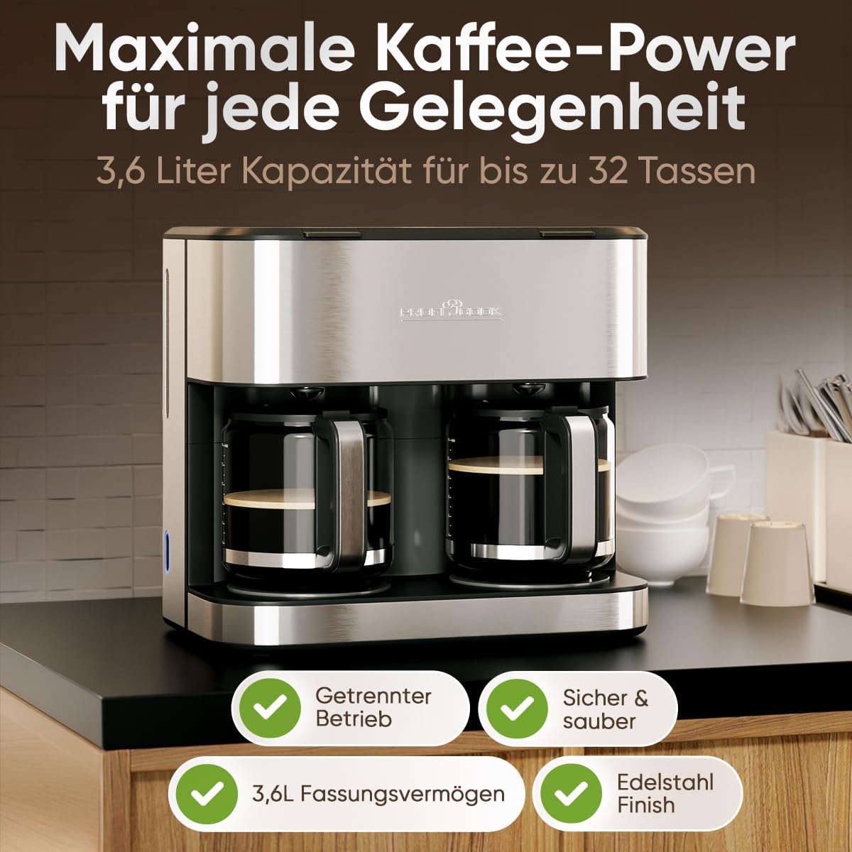 PC-KAD 1308 Doppel-Kaffeemaschine mit Nachtropfschutz