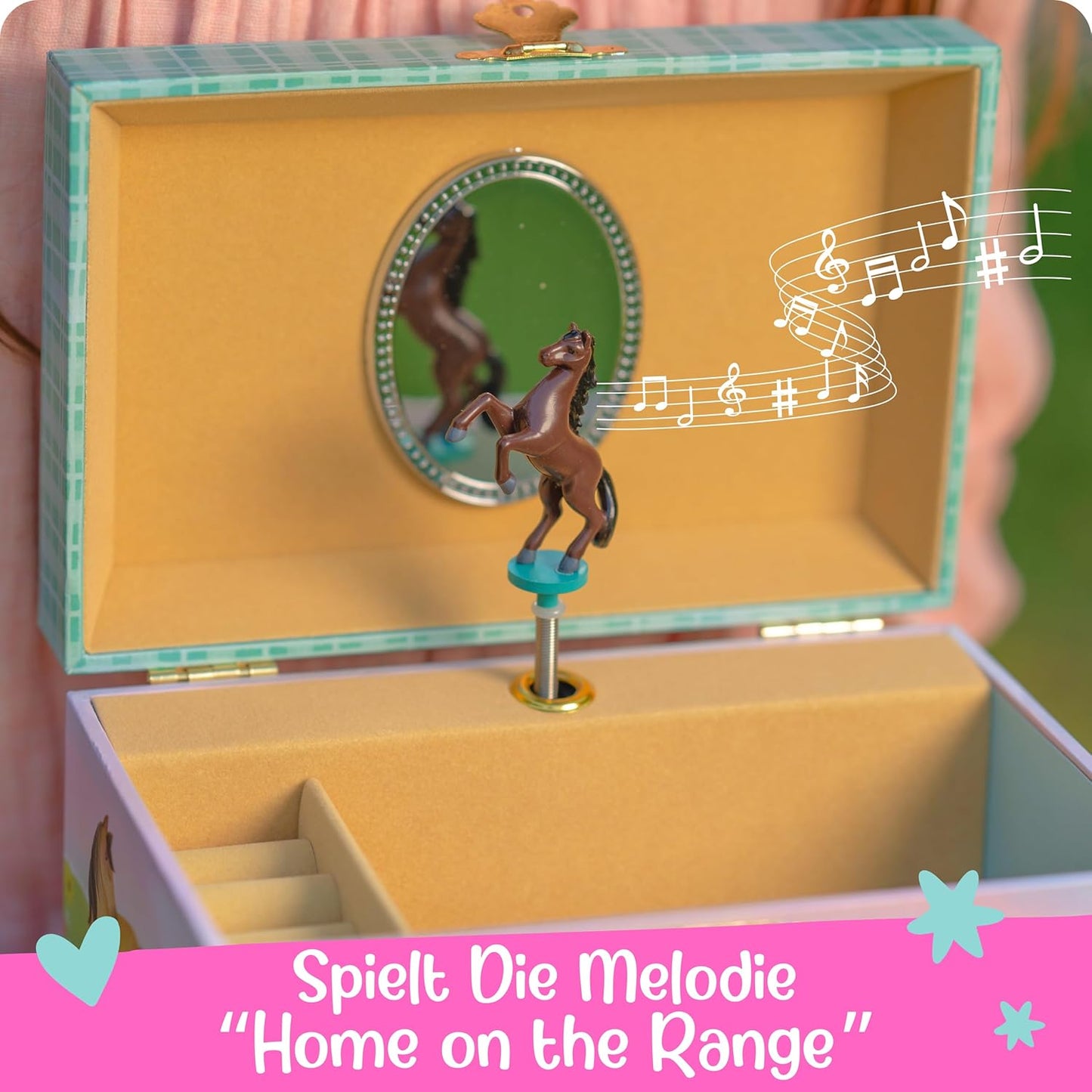 Musik-Schmuckschatulle mit Pferdemotiv für Mädchen, Pferd