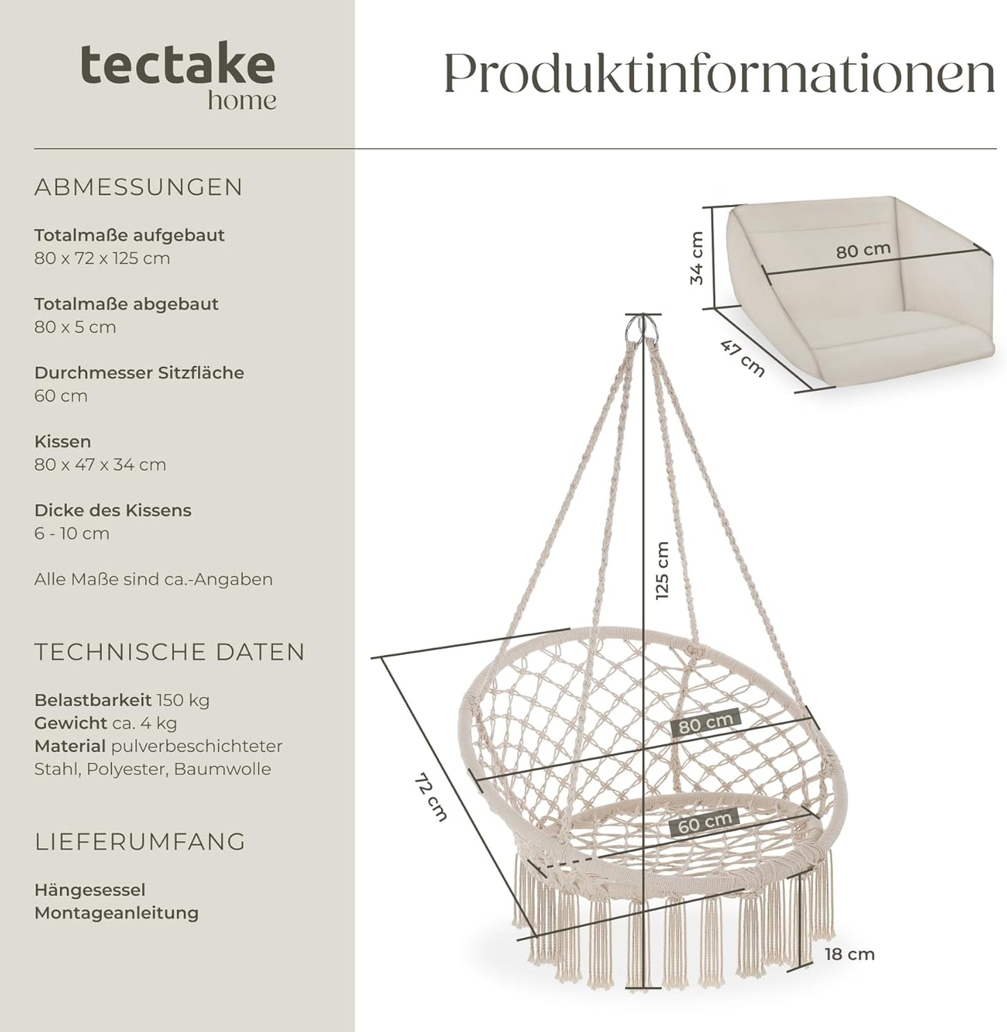 Hängesessel mit Gestell, Beige | Nr. 403205