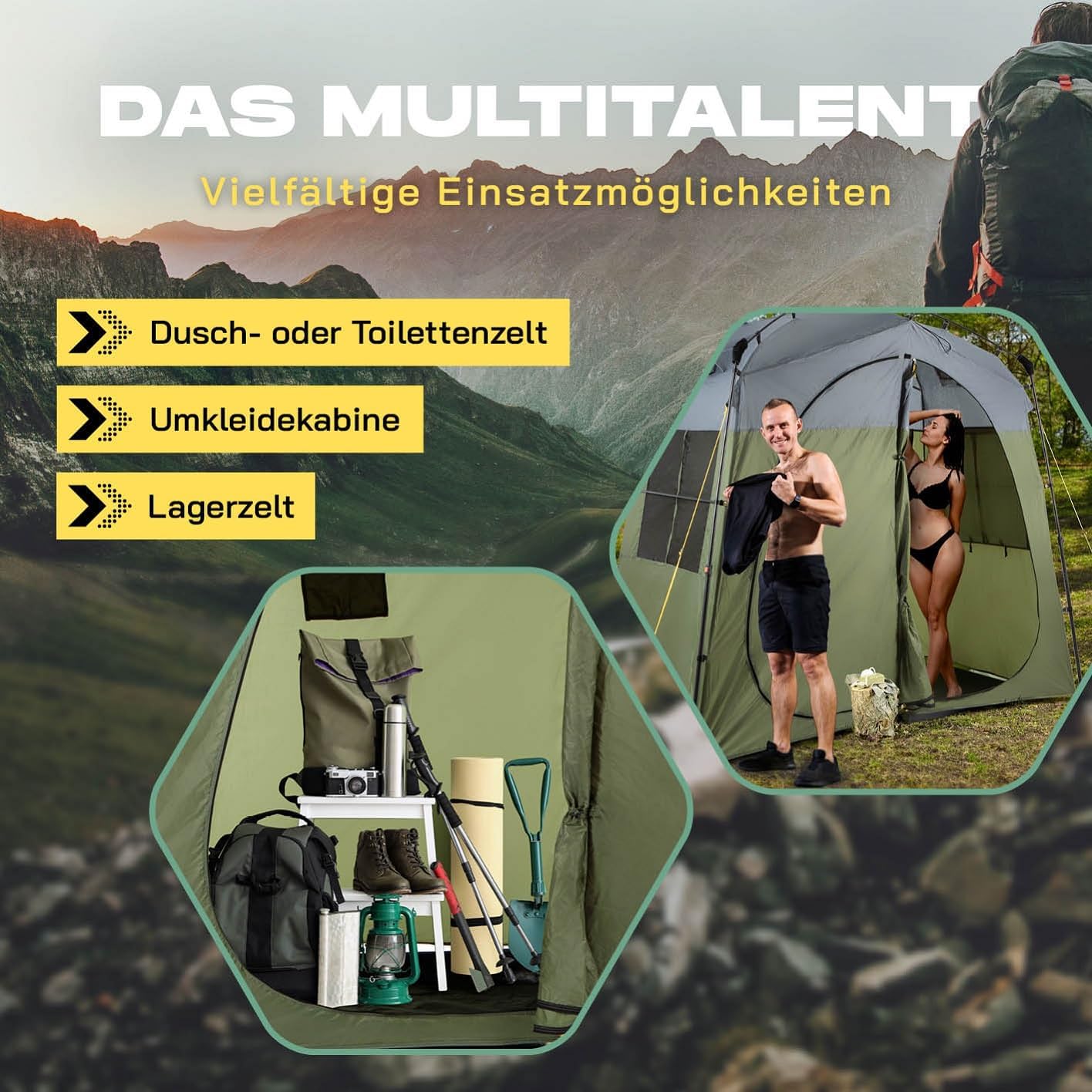 Premium-Dusch- und Toilettenzelt für Camping, Grün 2 Personen