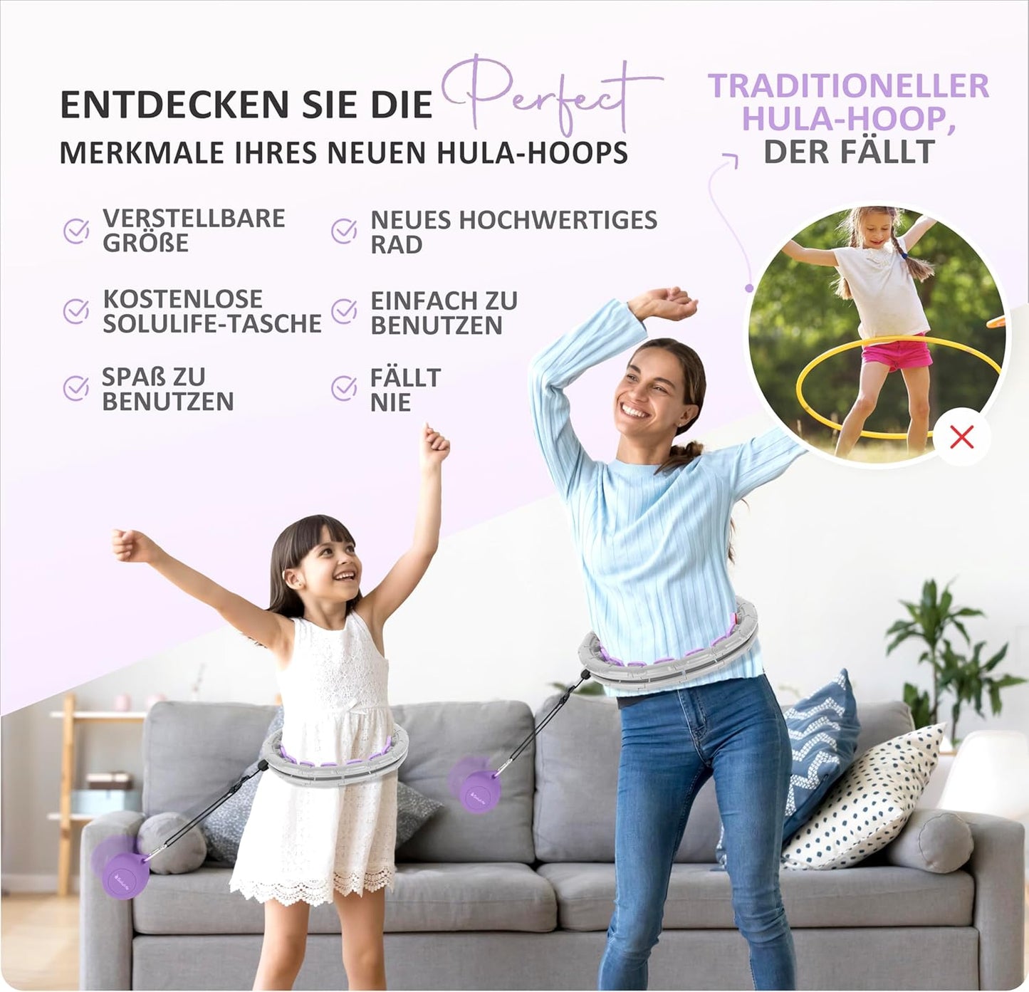 Hula Hoop Reifen mit Gewichtskugel (24-teilig), Hula Lila