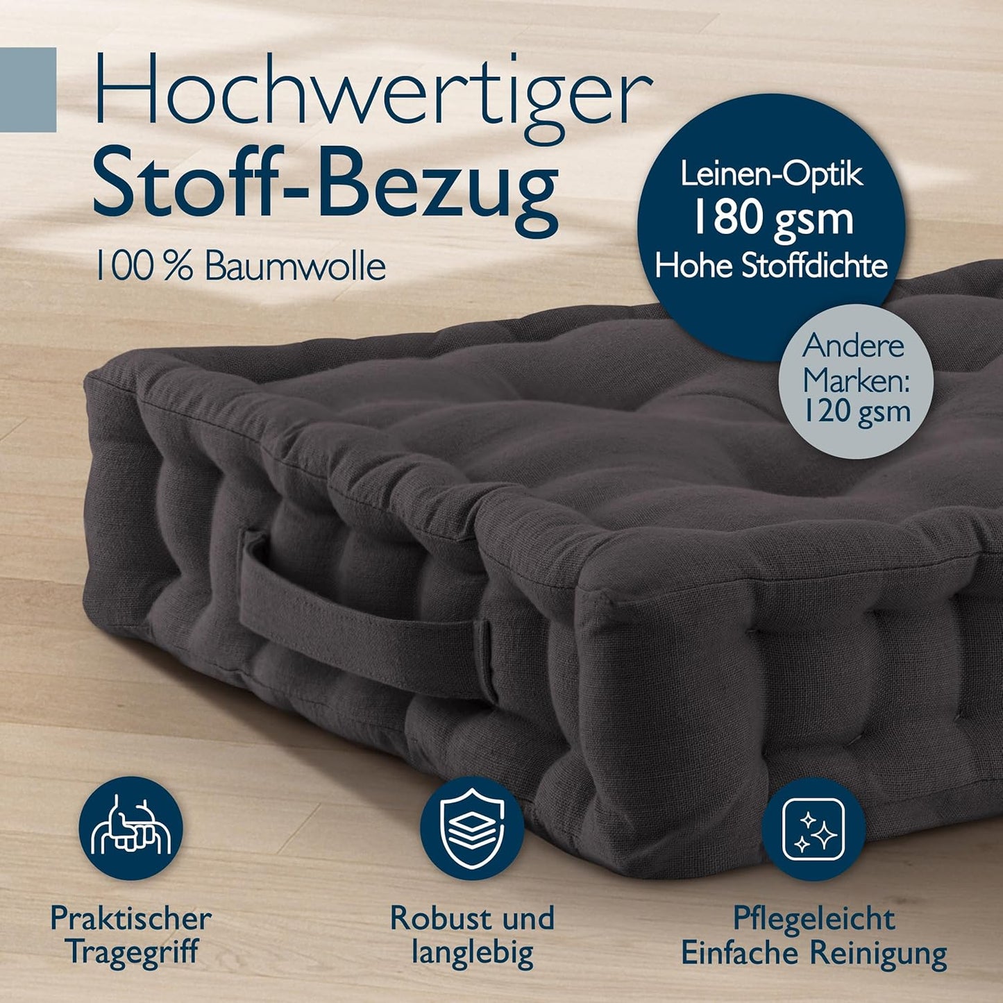 2er-Set Bodenkissen, 50x50 cm, 2 Kissen Anthrazit