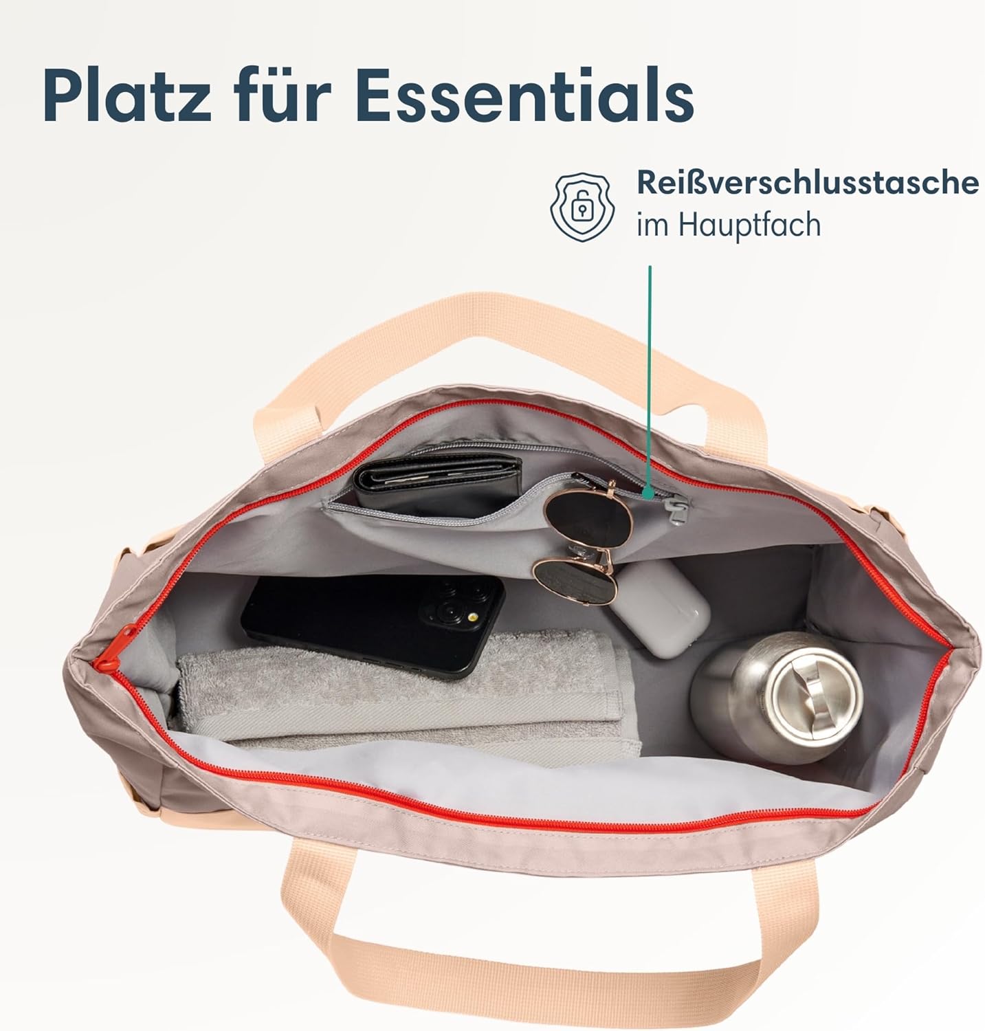 Strandtasche mit Reissverschluss für Damen & Herren, Peach - Rose