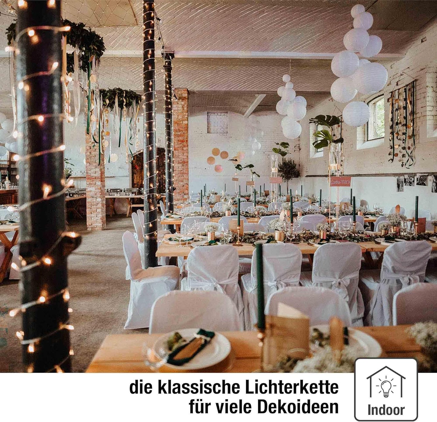 Lichterkette mit 50 klaren Mini-Lichtern, 25 x 30 x 35 cm, Weisses Kabel - Transparente Lampe