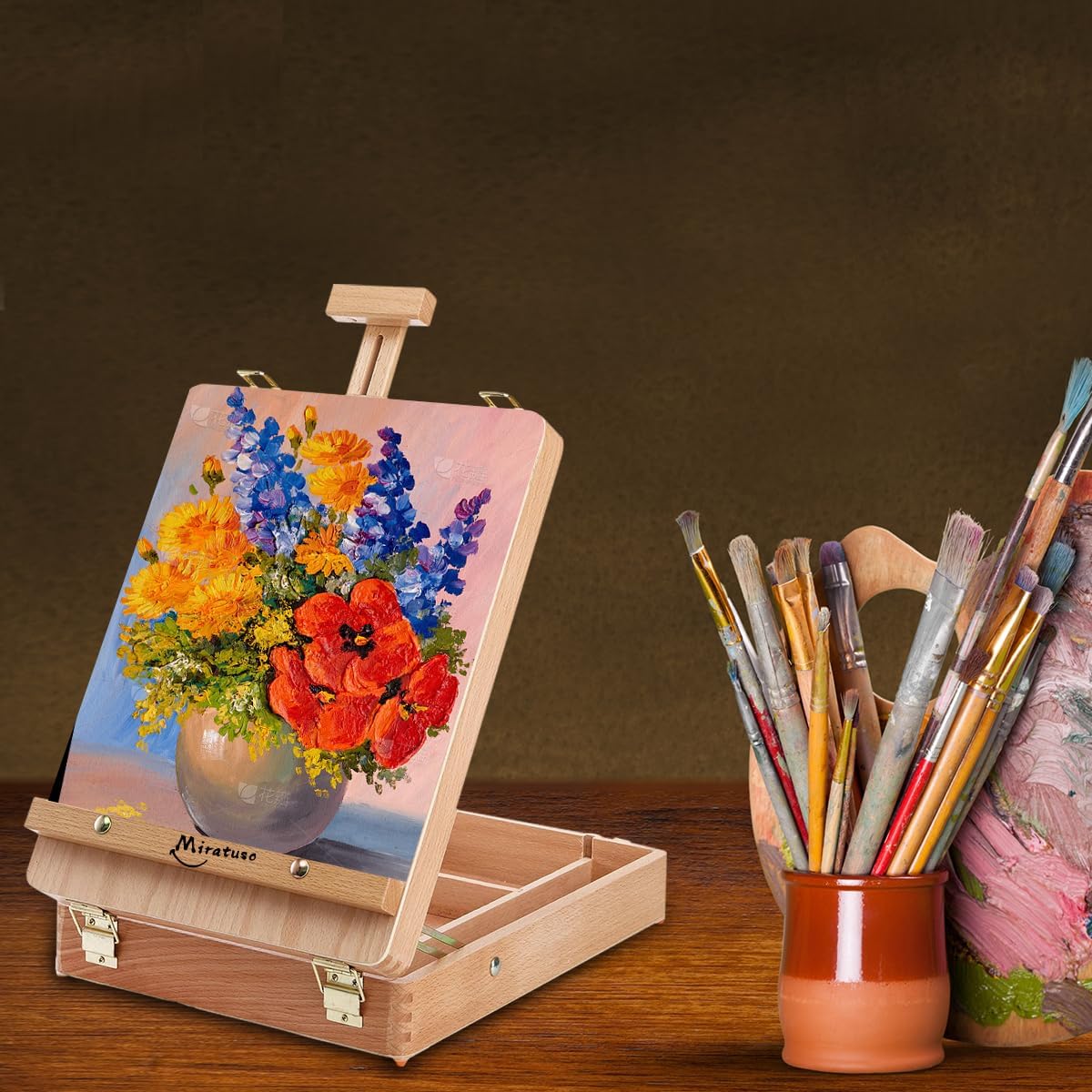 27-teiliges Malset mit Acrylfarben, Tischstaffelei, Wood-Set