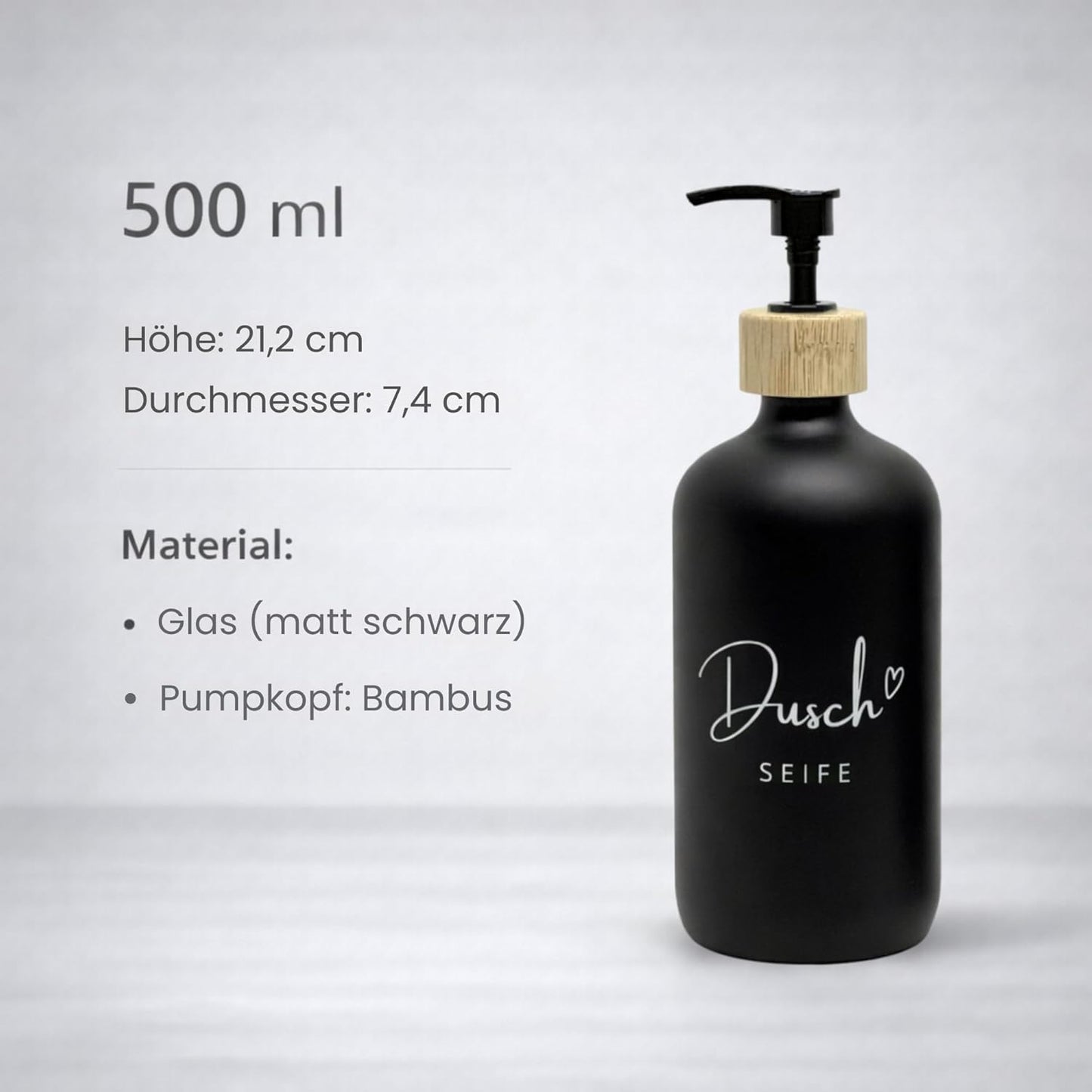 2er-Set Seifenspender für Duschseife & Haarshampoo, Schwarz Duschseife & Haarshampoo – Bambus Pump