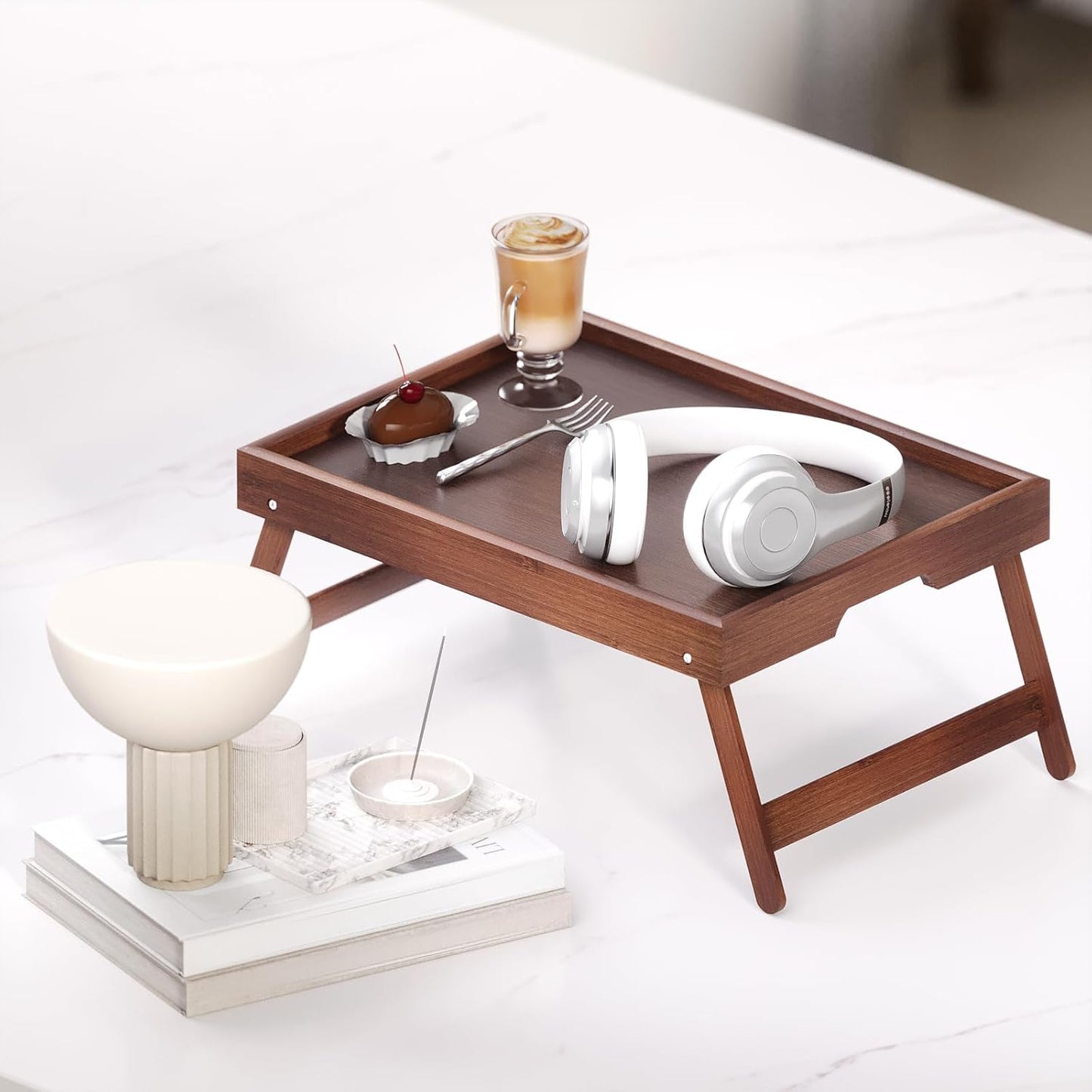 Betttablett-Set mit klappbaren Beinen (2 Stück), Set zwei Braun