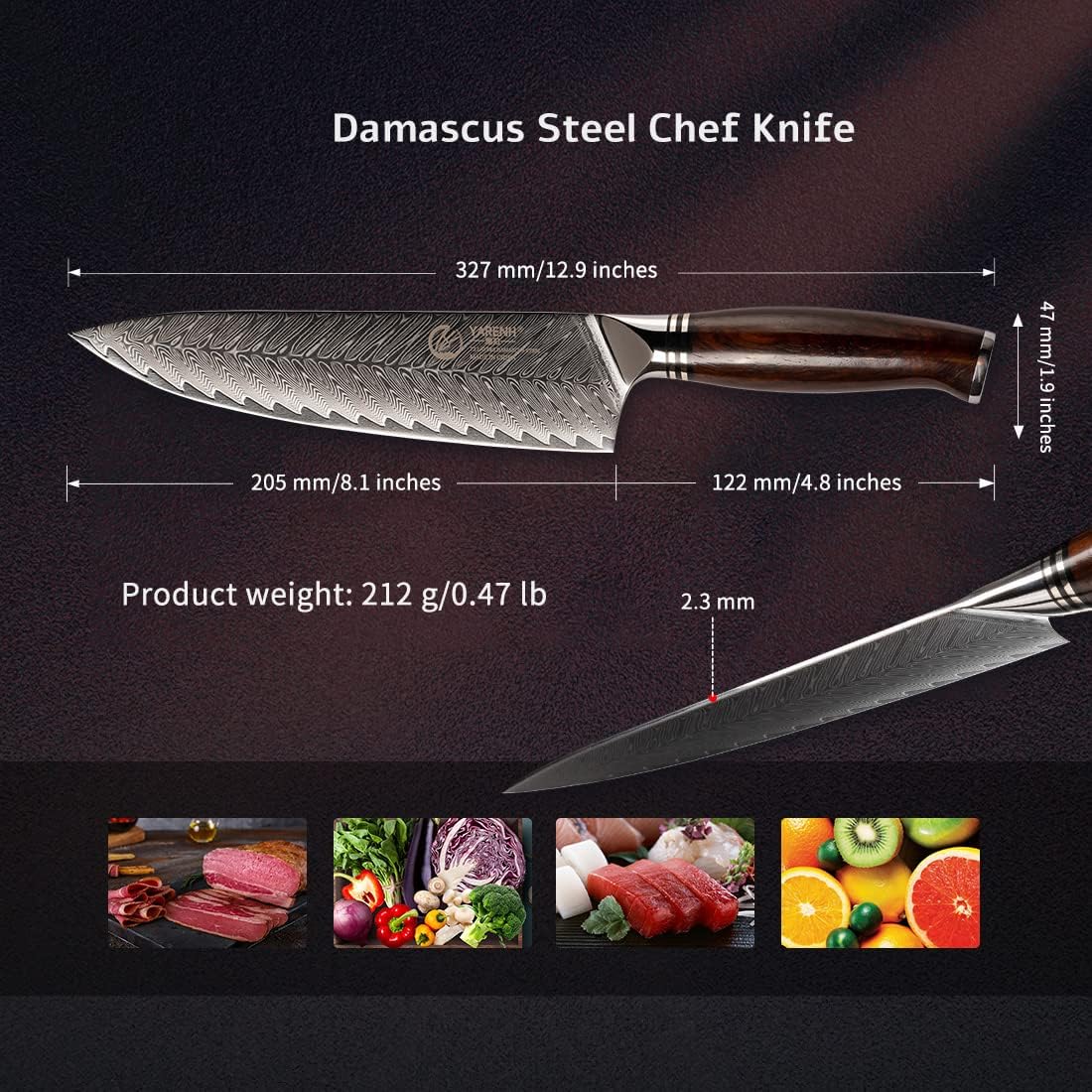 Damastmesser, Chefmesser mit Holzscheide