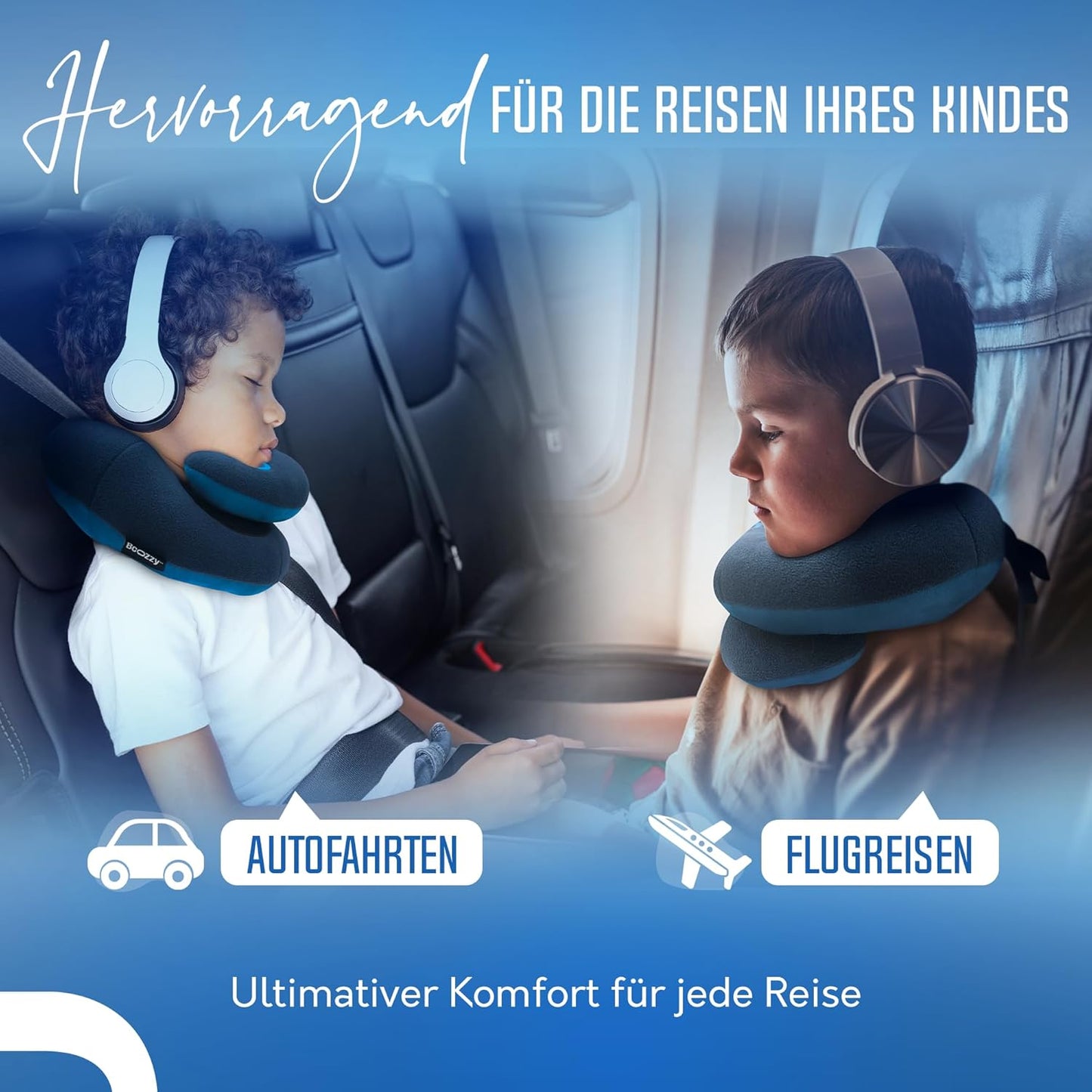 Kinnstützendes Reisekissen für Kinder, Medium (Kids 8-12 Y/O) Grau Silber