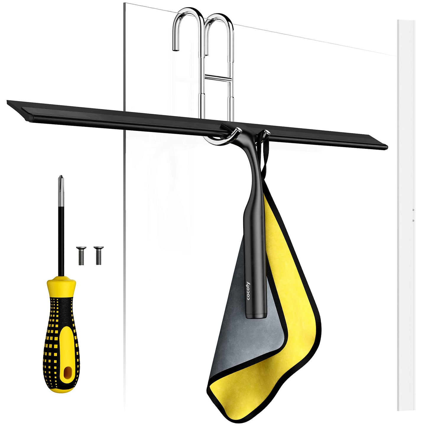 Duschabzieher XXL 45 cm ohne Bohren mit Zubehör, Mattschwarz 45 cm breit