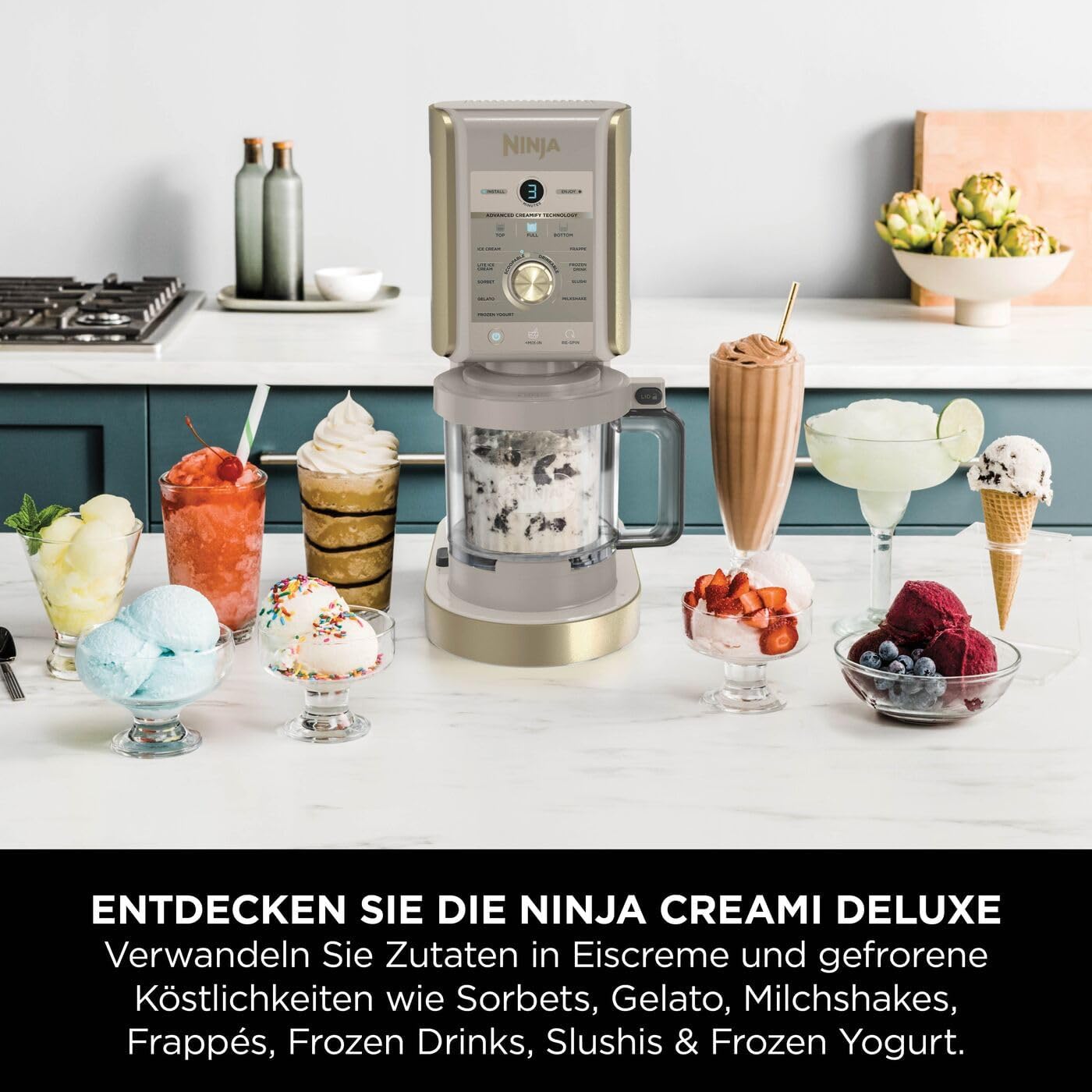 CREAMi Deluxe Eismaschine mit 10 Funktionen, NC502EUSTGD, Stone Gold