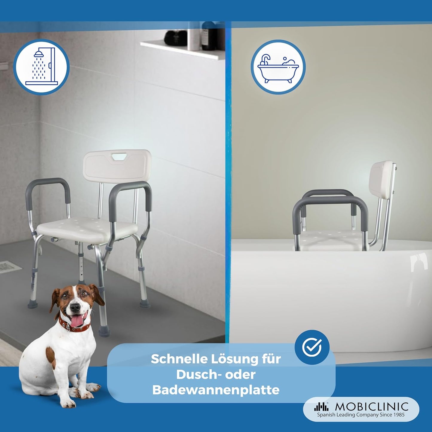 Höhenverstellbarer Duschstuhl mit Rückenlehne