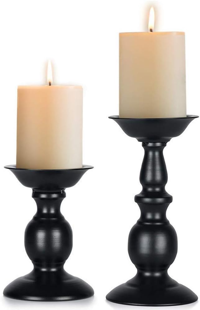 2-teiliges Kerzenständer-Set, Schwarz Klein+Groß