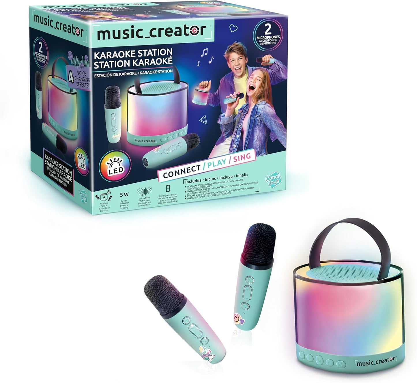 Mini Karaoke Station mit LED-Licht & Mikrofonen