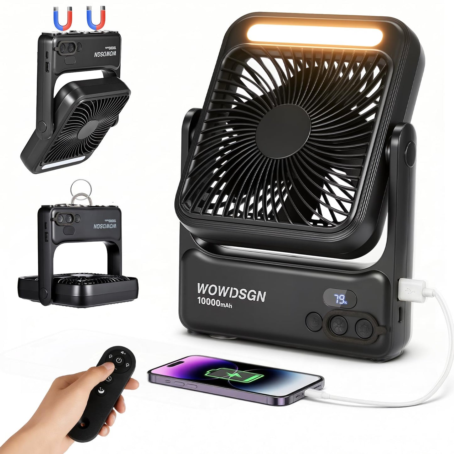 Akku-Tischventilator YH-F151 mit LED & Powerbank-Funktion, L