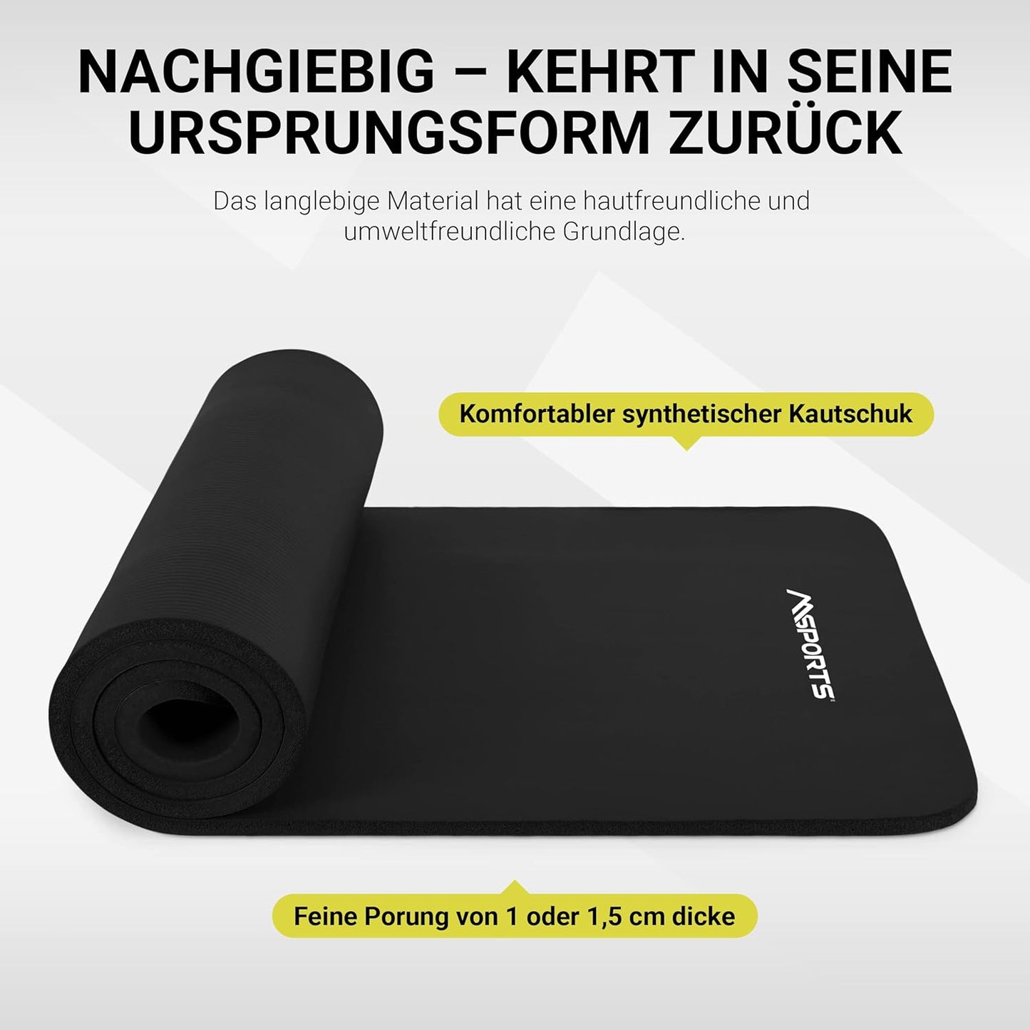Gymnastikmatte, Schwarz 183 x 61 x 1 cm