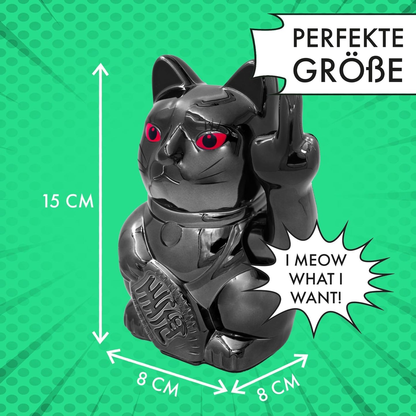 Winkekatze mit Mittelfinger, Black Shiny Finger