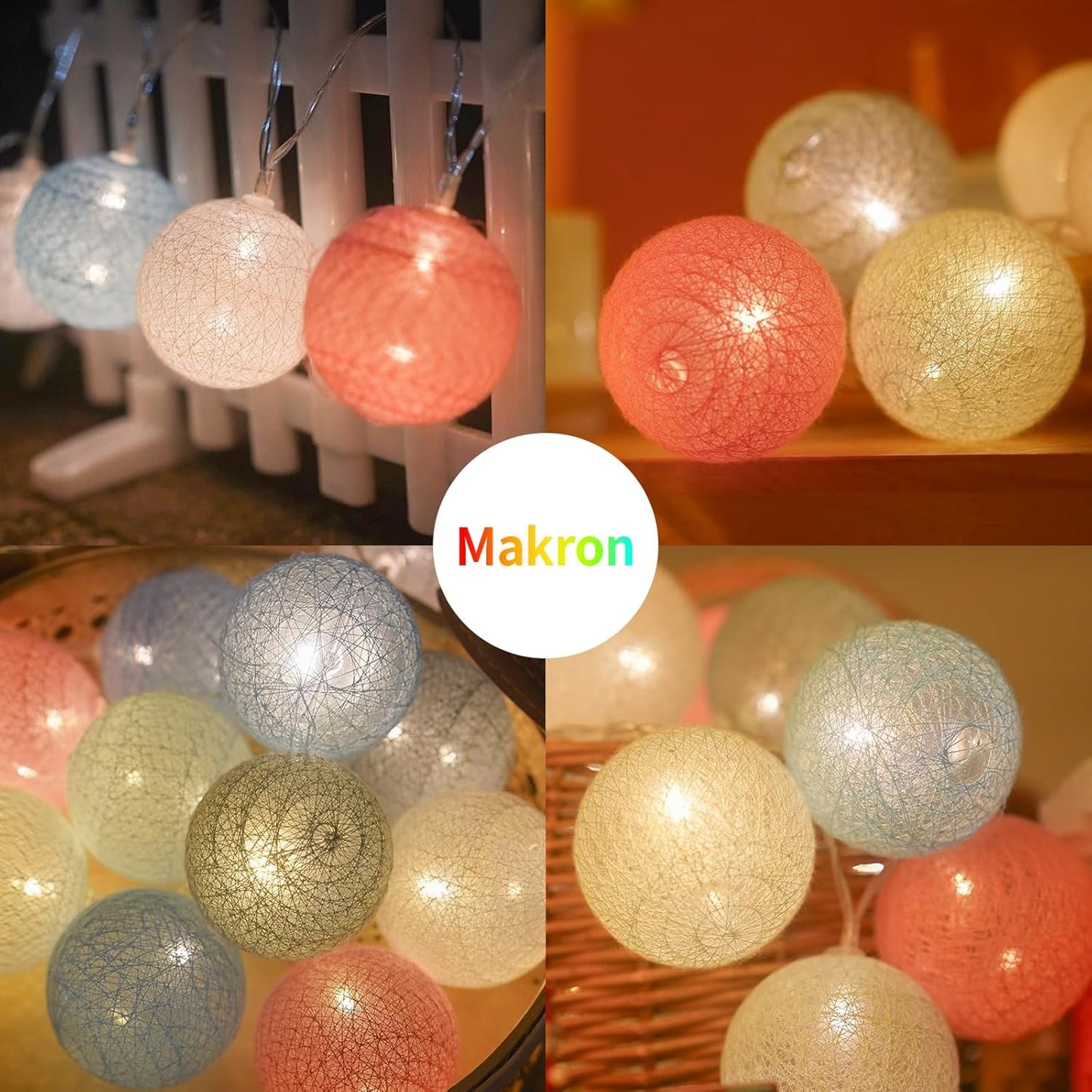 Lichterkette Lampions 20 LED mit Cotton Balls, Batterie Mehrfarbig