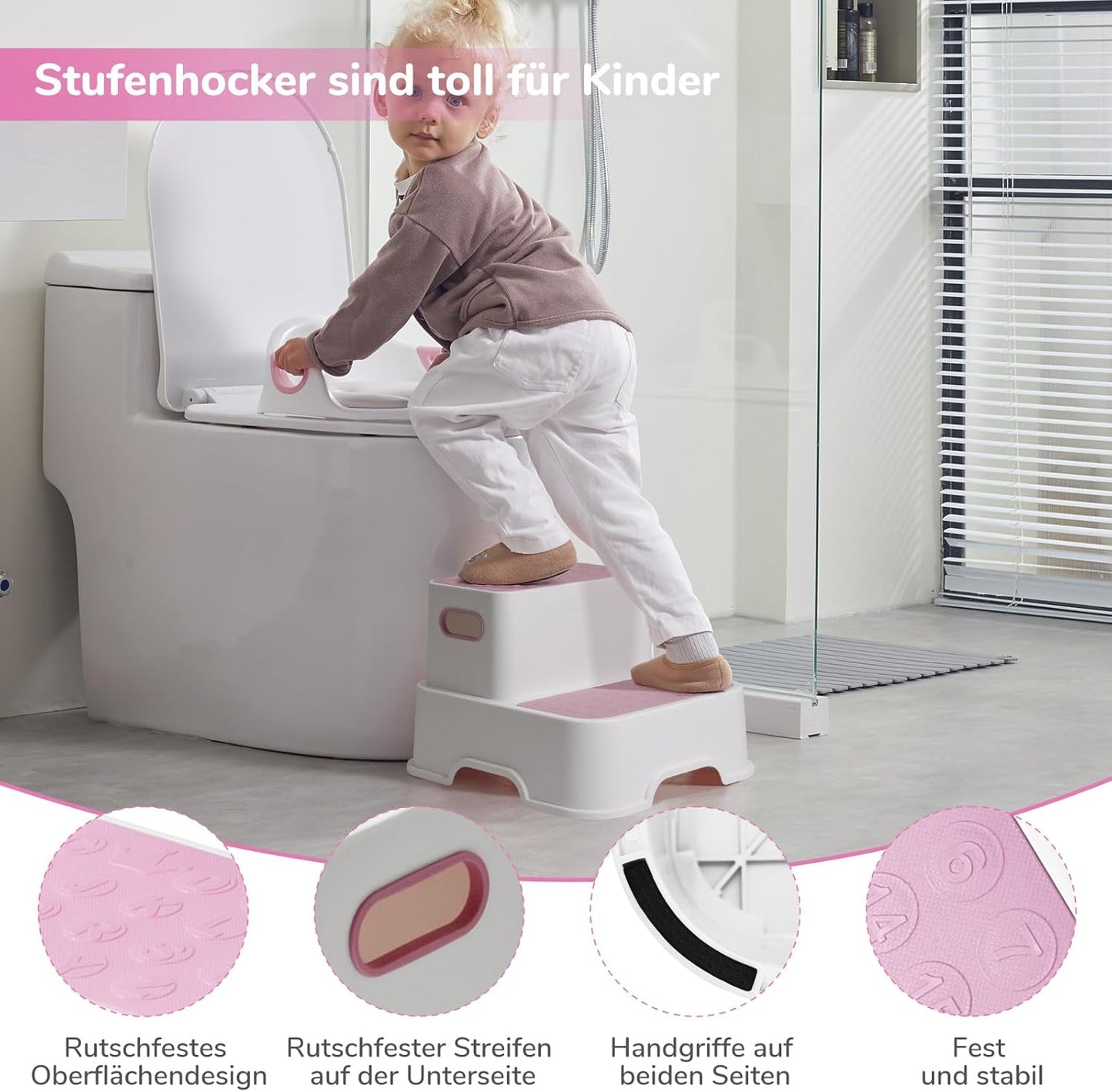 Toilettensitz für Kinder mit Tritthocker, Rosa