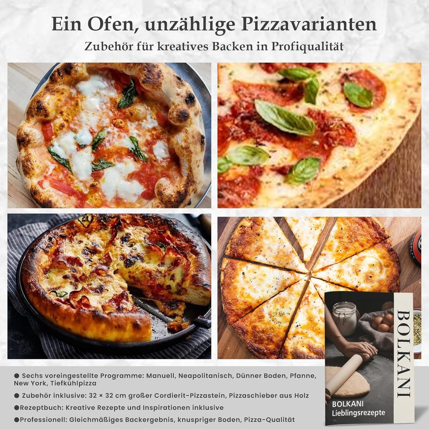 Elektrischer Pizzaofen mit Pizzastein & Timer, Schwarz
