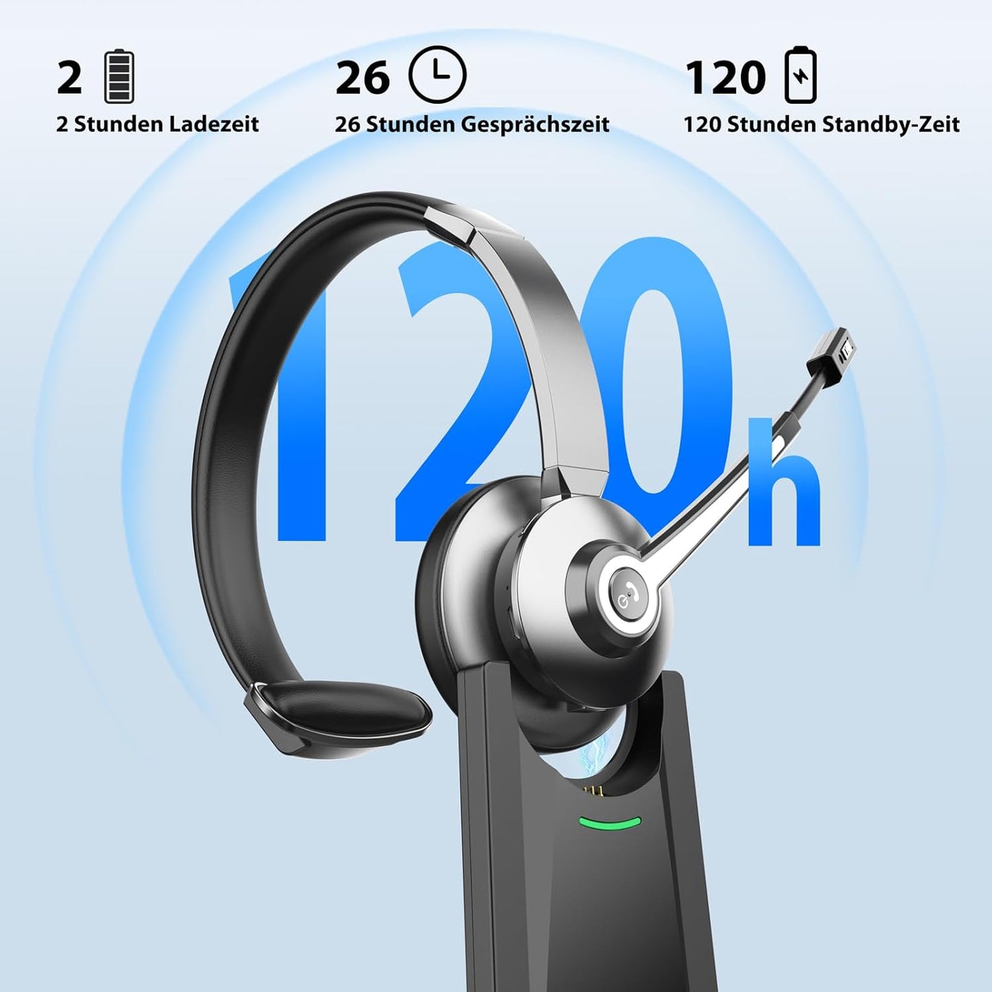Bluetooth-Headset mit USB-Dongle & Ladestation, Black/grey