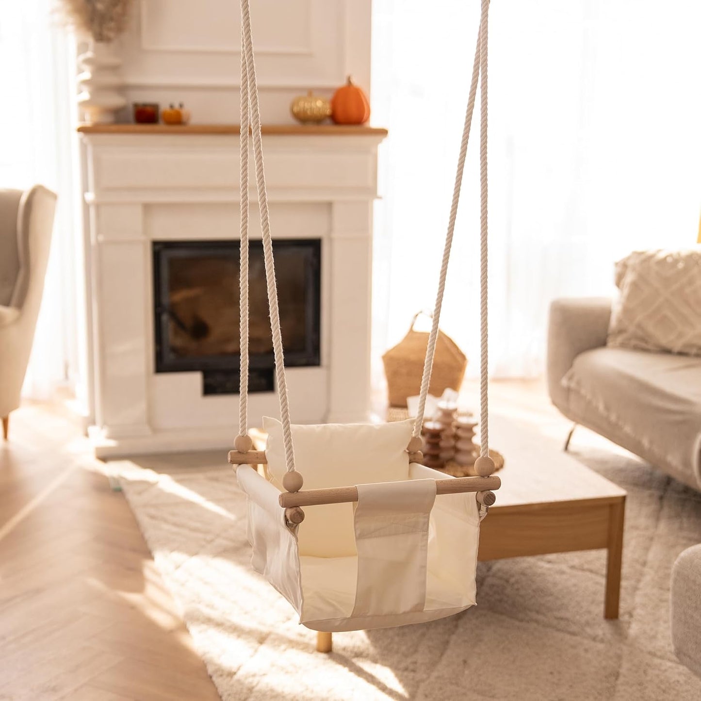 Babyschaukel aus Holz für Indoor-Nutzung, Grün
