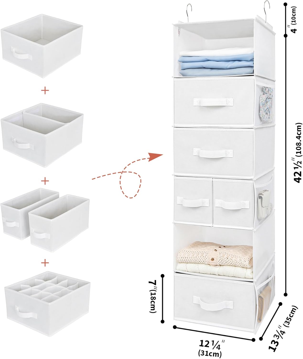 Schrank Hängeorganizer mit 5 Schubladen, Weiss
