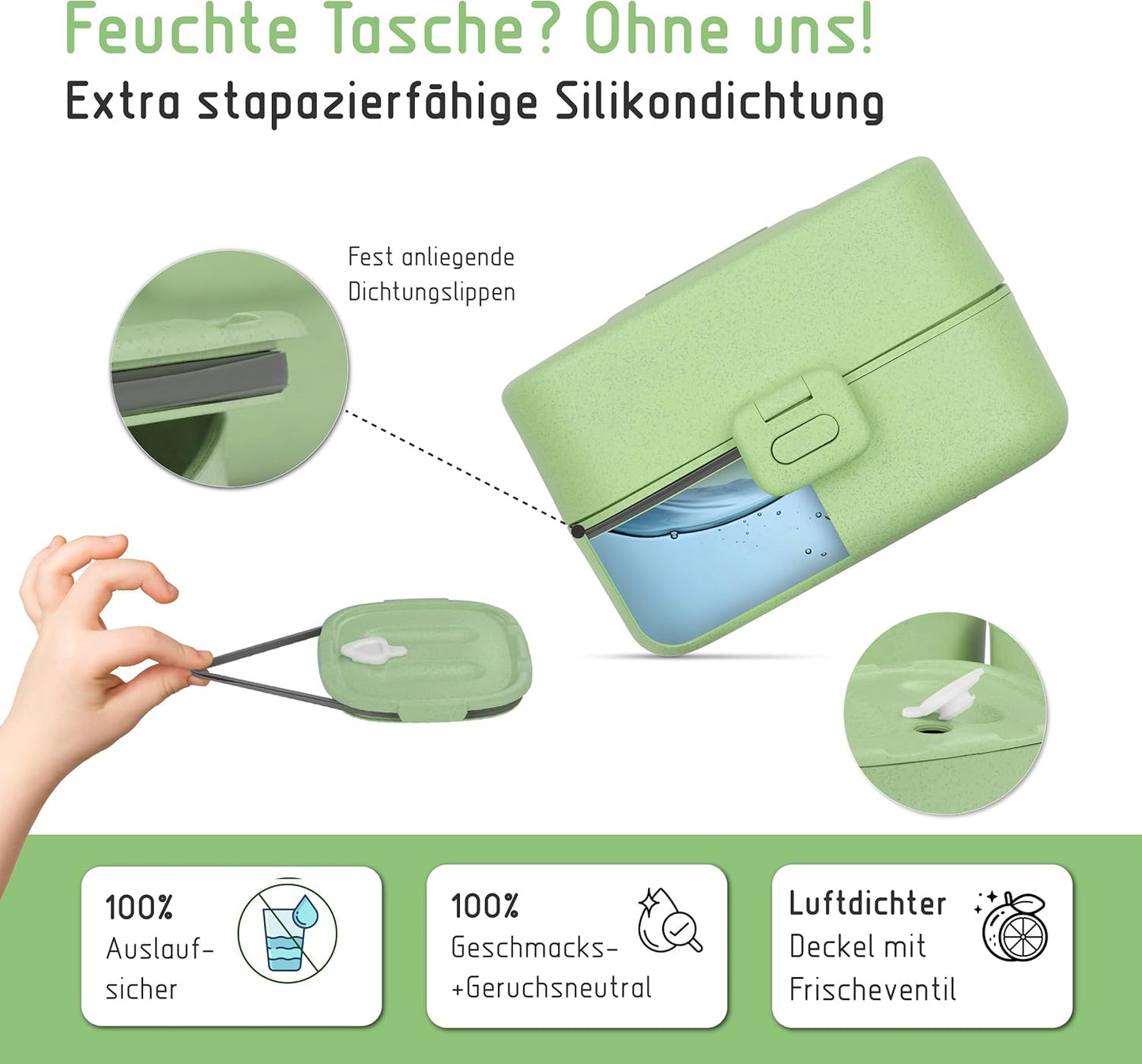 Bento Box für Kinder mit Namenssticker, Pastell Grün