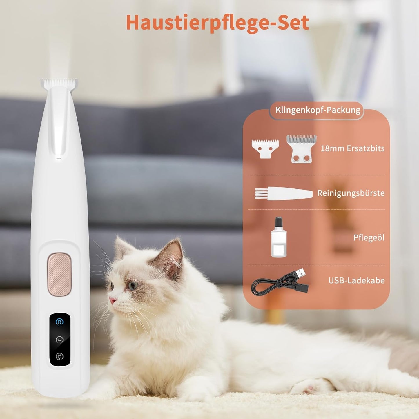 PawTrim Pro Pfotentrimmer superleise und wiederaufladbar, Weiss