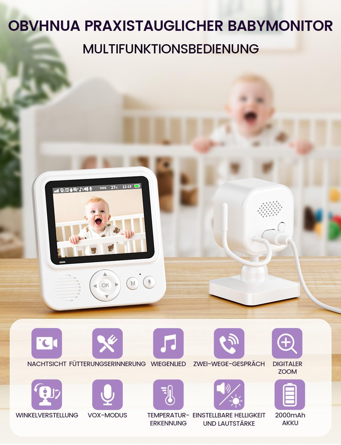 Babyphone mit Kamera und 2-Wege-Audio, 2.8 Zoll