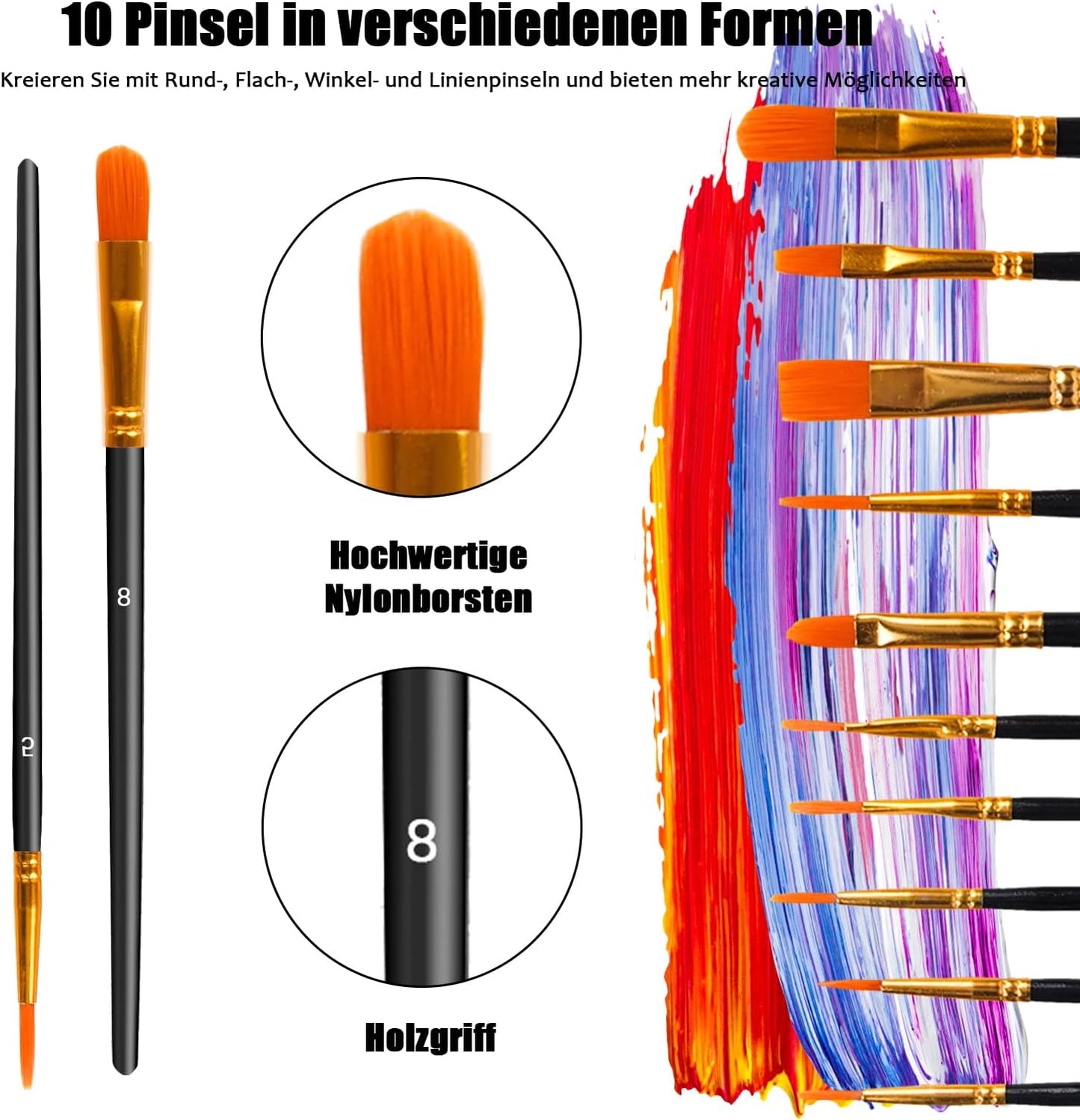 Acrylfarben-Set mit 10-teiligem Pinsel-Set, 36 x 60 ml, 36 Farben