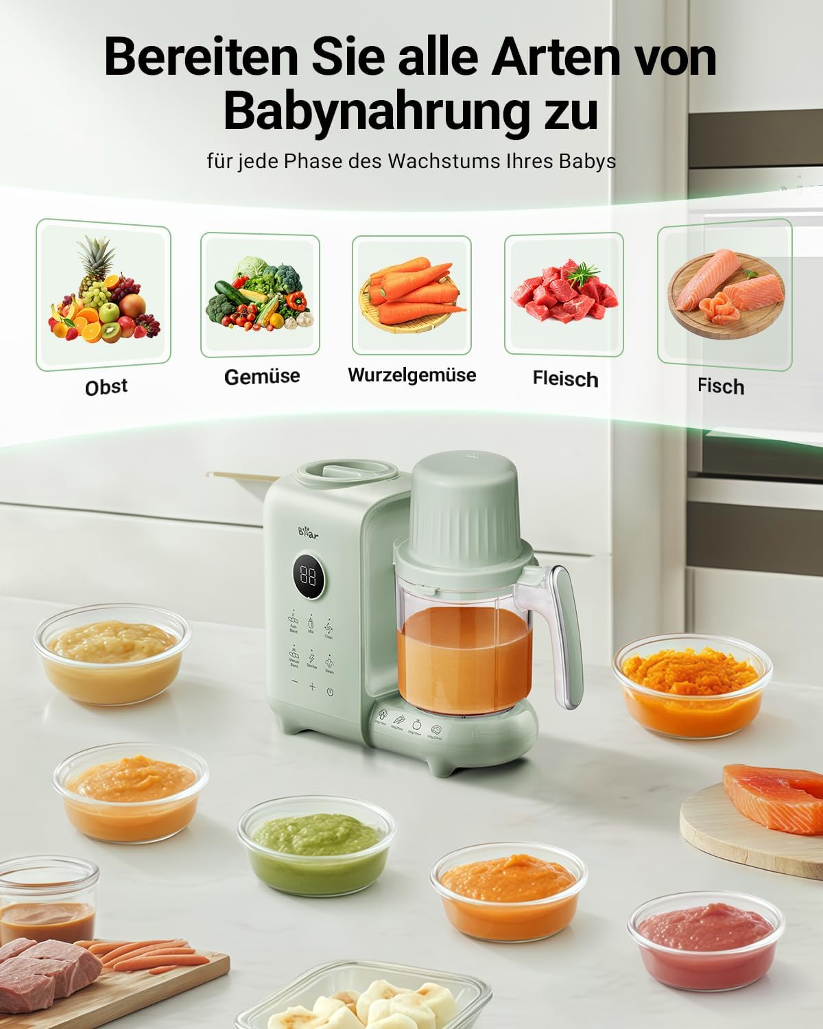 6-in-1 Babynahrungszubereiter, Grün