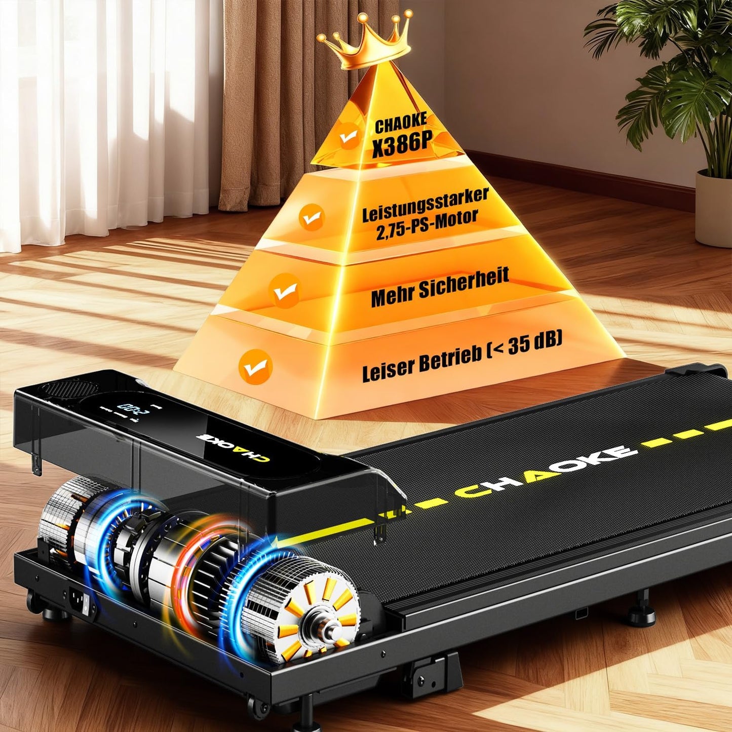 Walking Pad mit Steigung und App-Steuerung, Schwarz Gelb