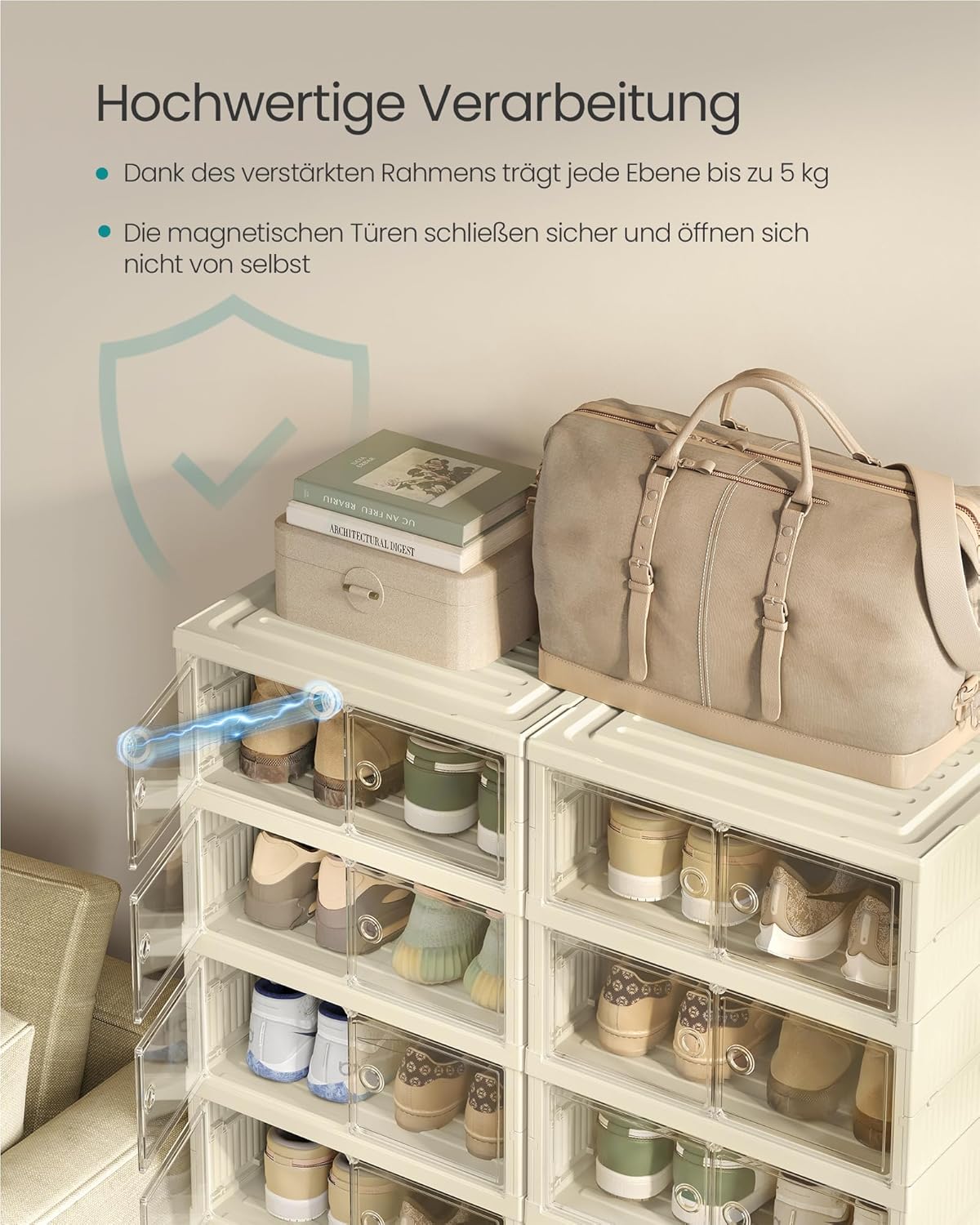 Schuhregal Organizer mit 6 Ebenen (für 12 Paar), Cremeweiss 12 Paare