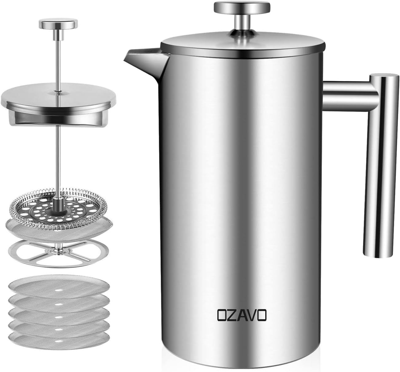 French Press mit 5 Ersatzfiltern, 1 L