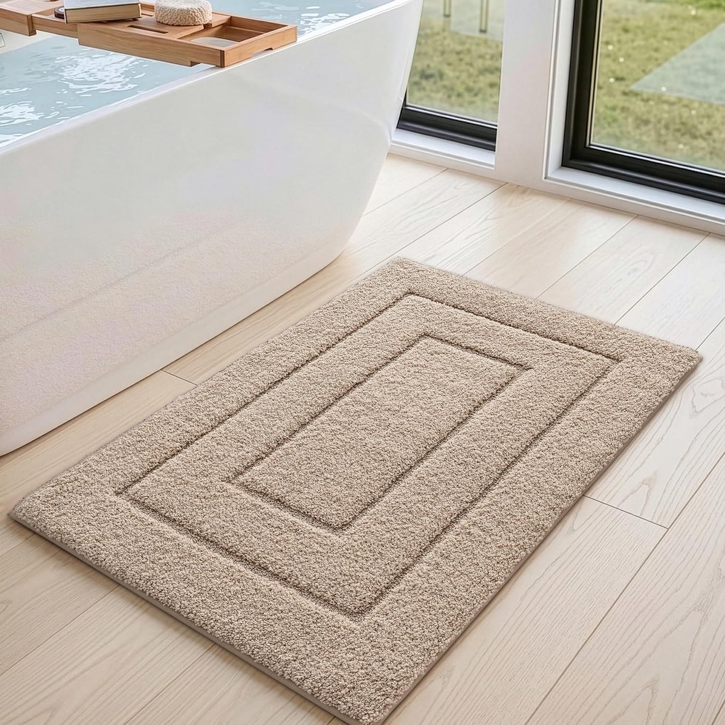 Saugfähige Badematte, rutschfest und maschinenwaschbar, 60 x 110 cm (Rechteckig) Beige