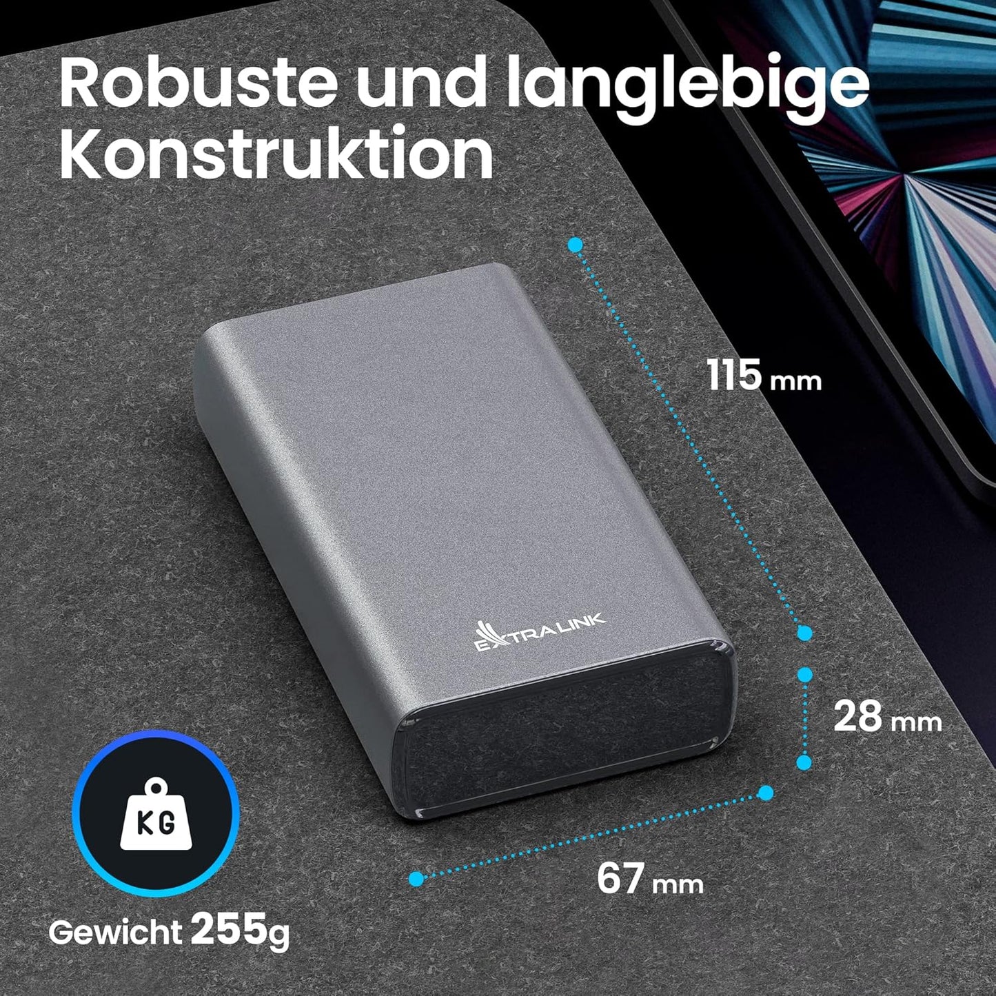 Powerbank mit Schnellladefunktion, 20000mAh/45W/Silber