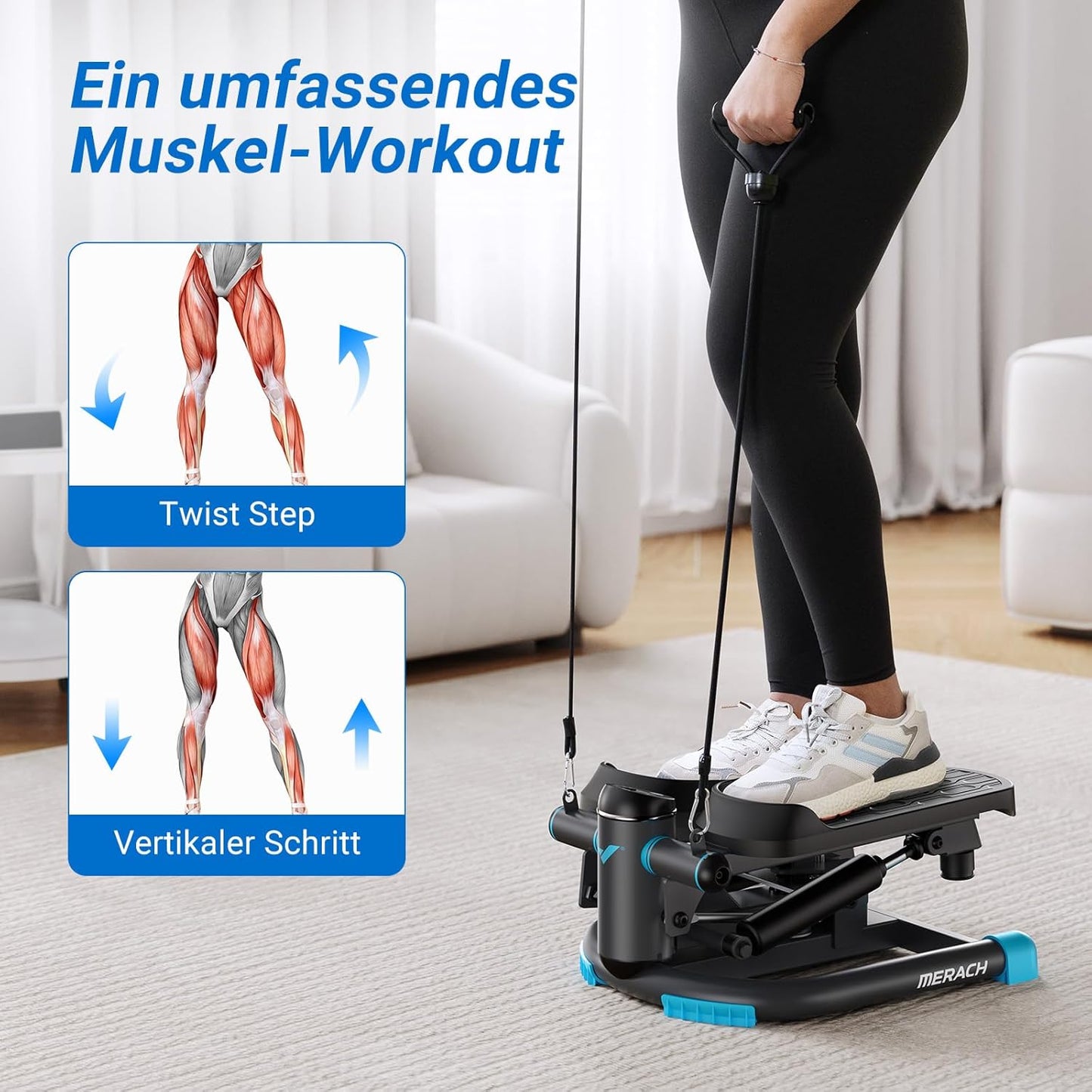 Mini Swing Stepper mit Widerstandsbändern, Schwarz