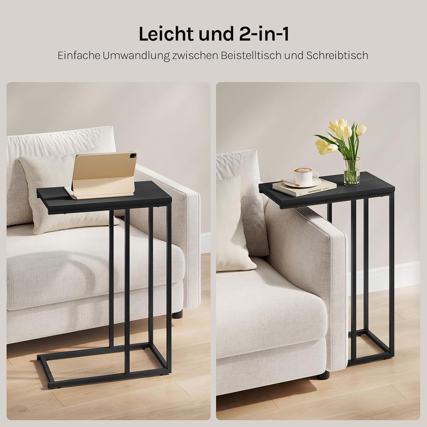 C-förmiger Couchtisch mit Metallgestell, 1er Set Schwarz