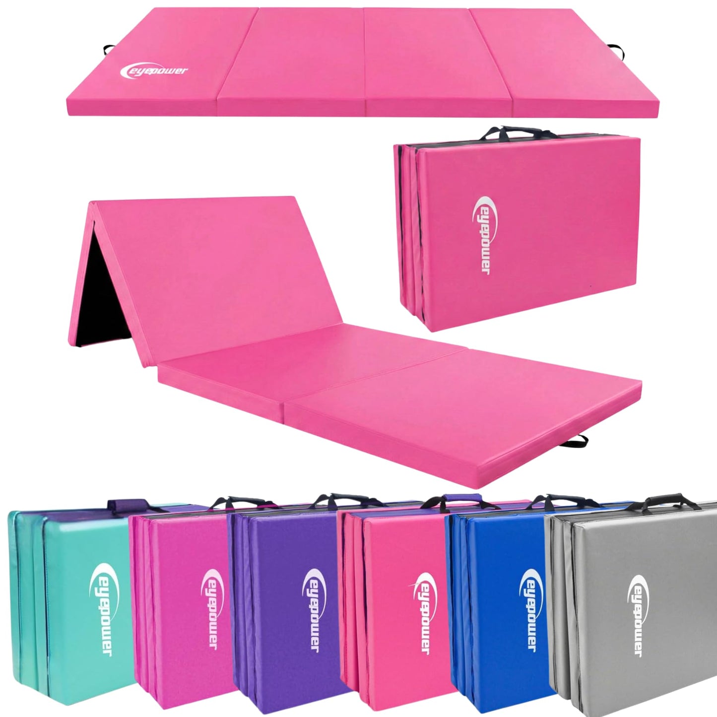 Klappbare Turn- und Gymnastikmatte, Pink-Schwarz 180 x 60 x 5 cm