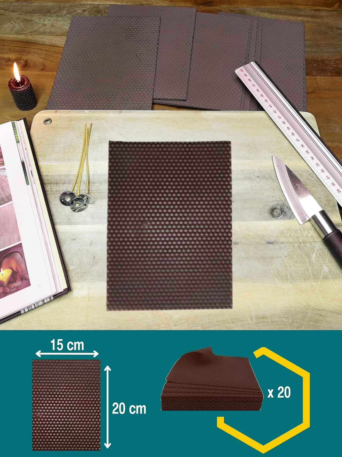 20er Set Bienenwachsplatten für Kerzenherstellung, Braun | 20 X 15 cm