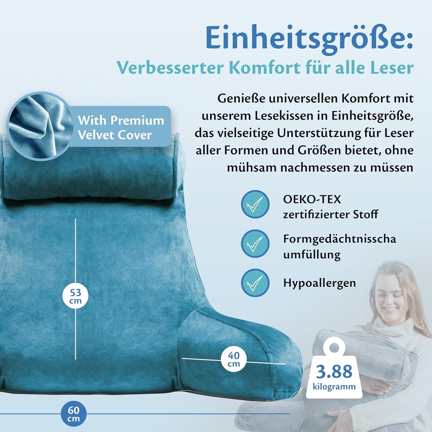 Lesekissen mit Nackenrolle, Blau