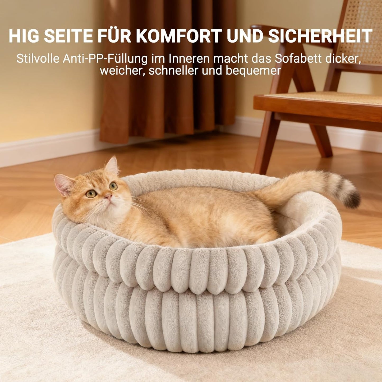 Waschbares Katzenbett, 51x51x20CM Braun