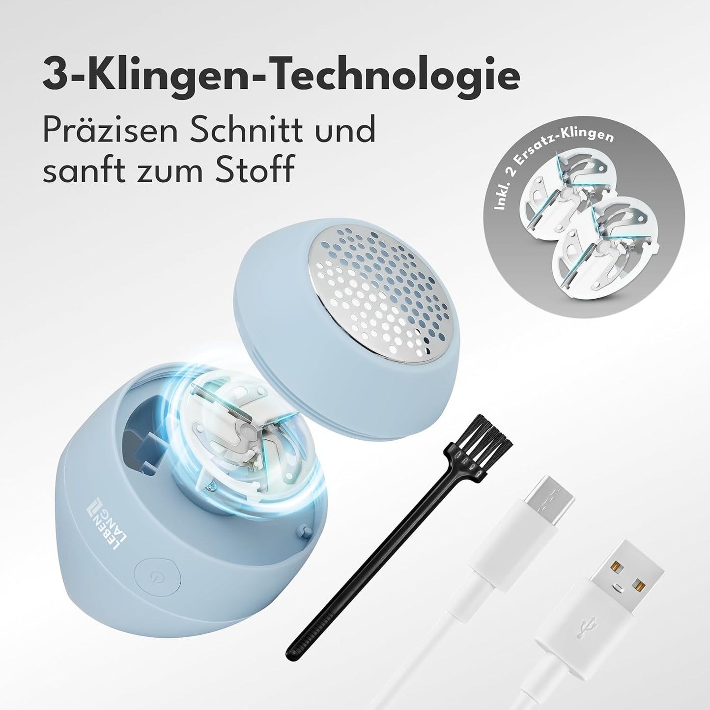 Mini Fusselentferner mit Ersatzklingen & Reinigungspinsel, Blau - 400mah