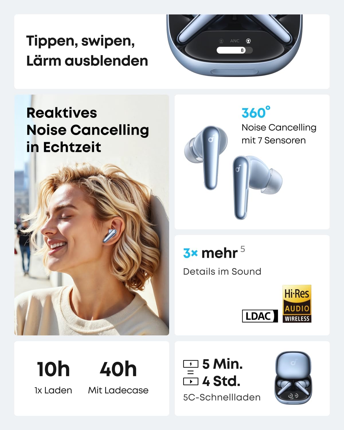 Liberty 4 Pro Noise Cancelling Earbuds, Blau Hochglanz